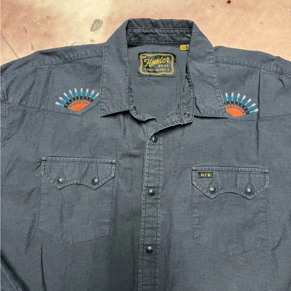 Howler Bros Gaucho Snapshirt 2XL Men’s Western Pearl Snap Patterned Sun Beams - Picture 3 of 12
